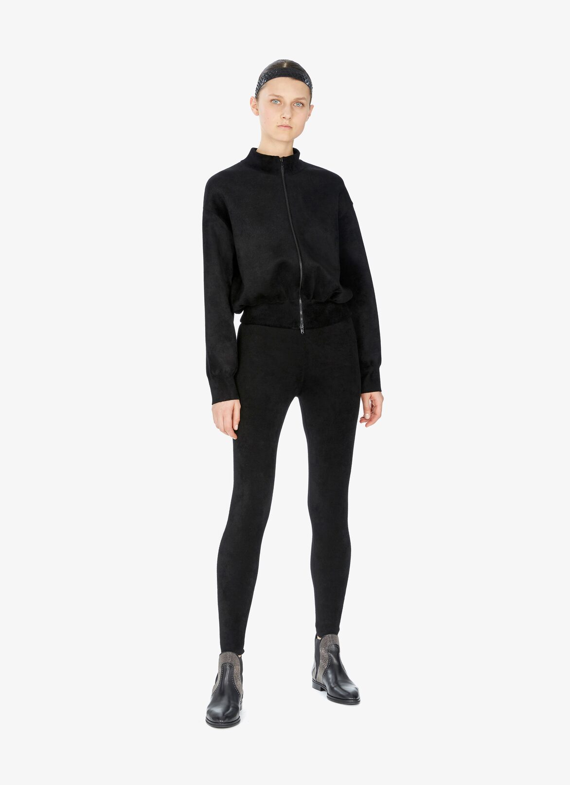 Cropped Zip-Front Sweater ALAÏA BLACK CROPPED ZIP-FRONT SWEATER